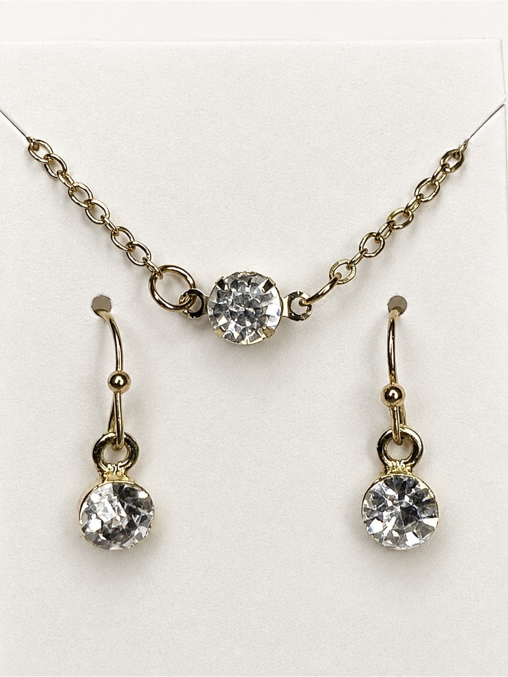 Handcrafted Upcycled Vintage Rhinestone Necklace & Earrings Set Gold Tone